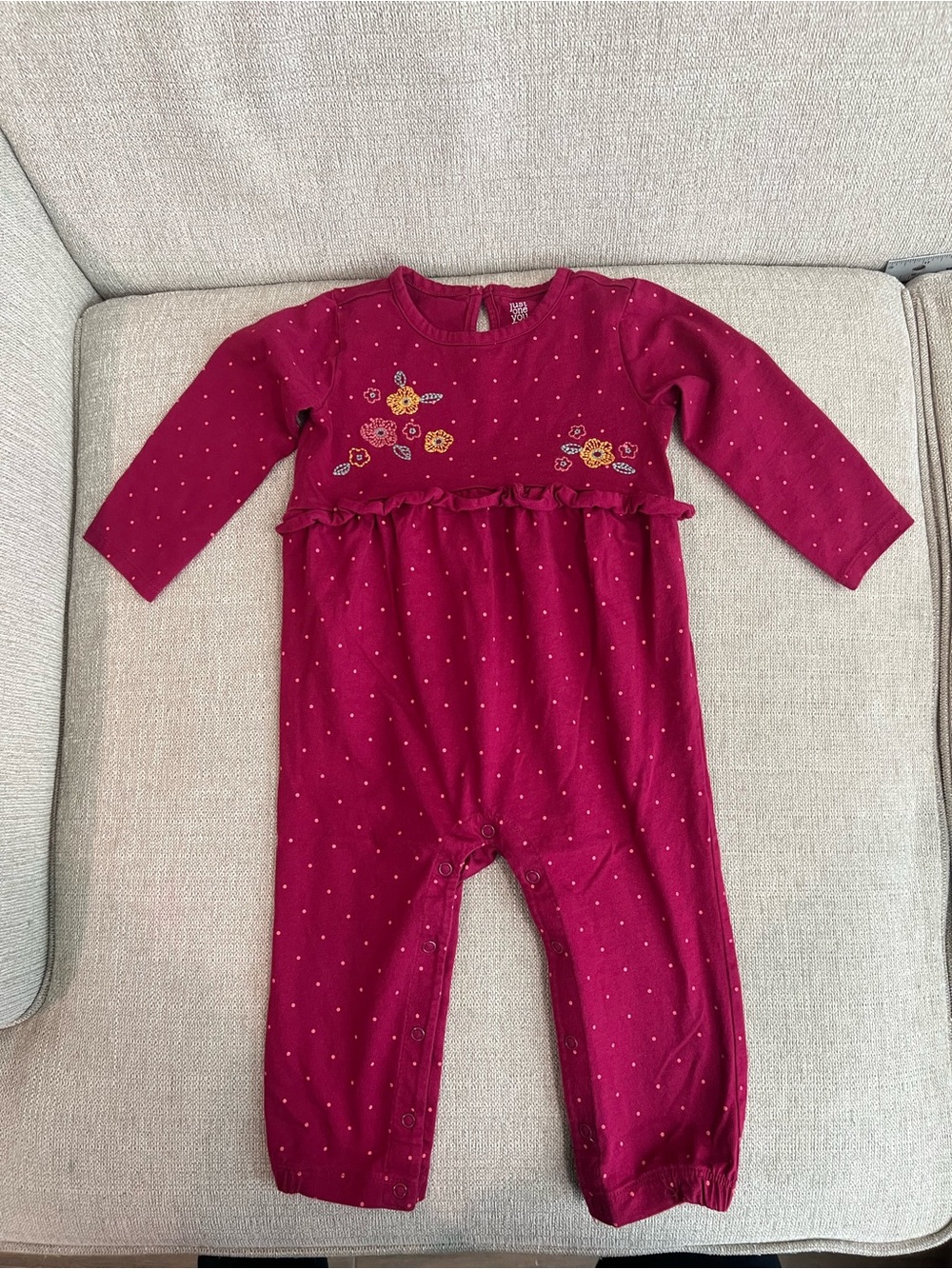Child of Mine by Carter’s Plum Floral Embroidered Baby One-Piece Romper Size 18